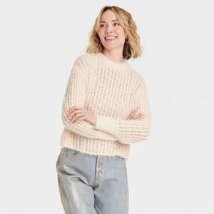 Crewneck Openwork Pullover Sweater - Cream (Universal Thread)